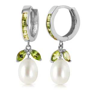 10.3 Carat 14K Solid White Gold Same Direction Peridot Pearl Earrings