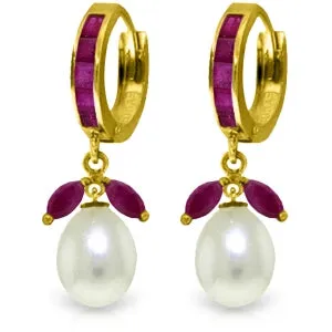 10.3 Carat 14K Solid Yellow Gold Majorca Ruby Pearl Earrings