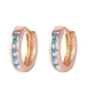 1.2 Carat 14K Solid Rose Gold Hoop Huggie Earrings Blue Topaz