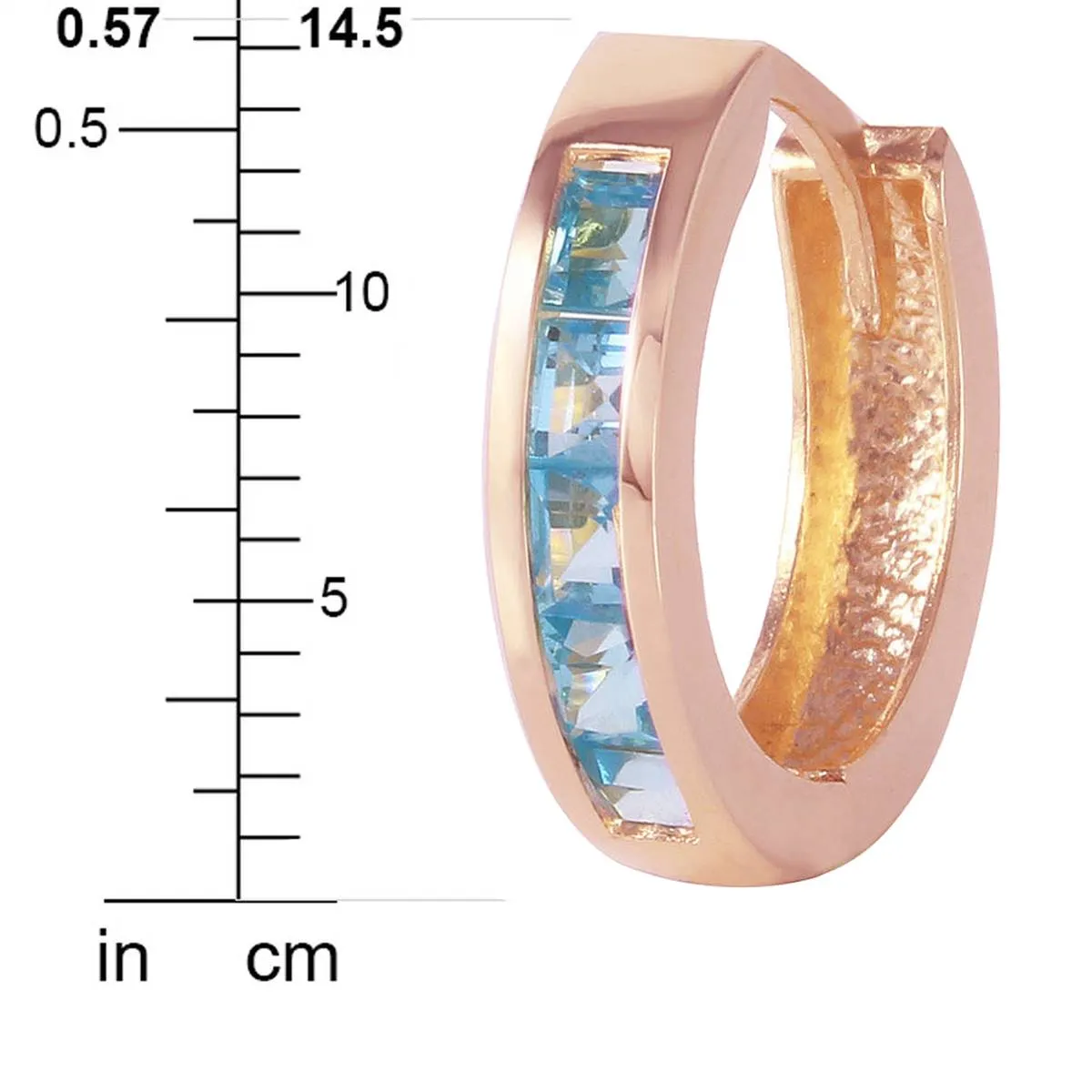 1.2 Carat 14K Solid Rose Gold Hoop Huggie Earrings Blue Topaz