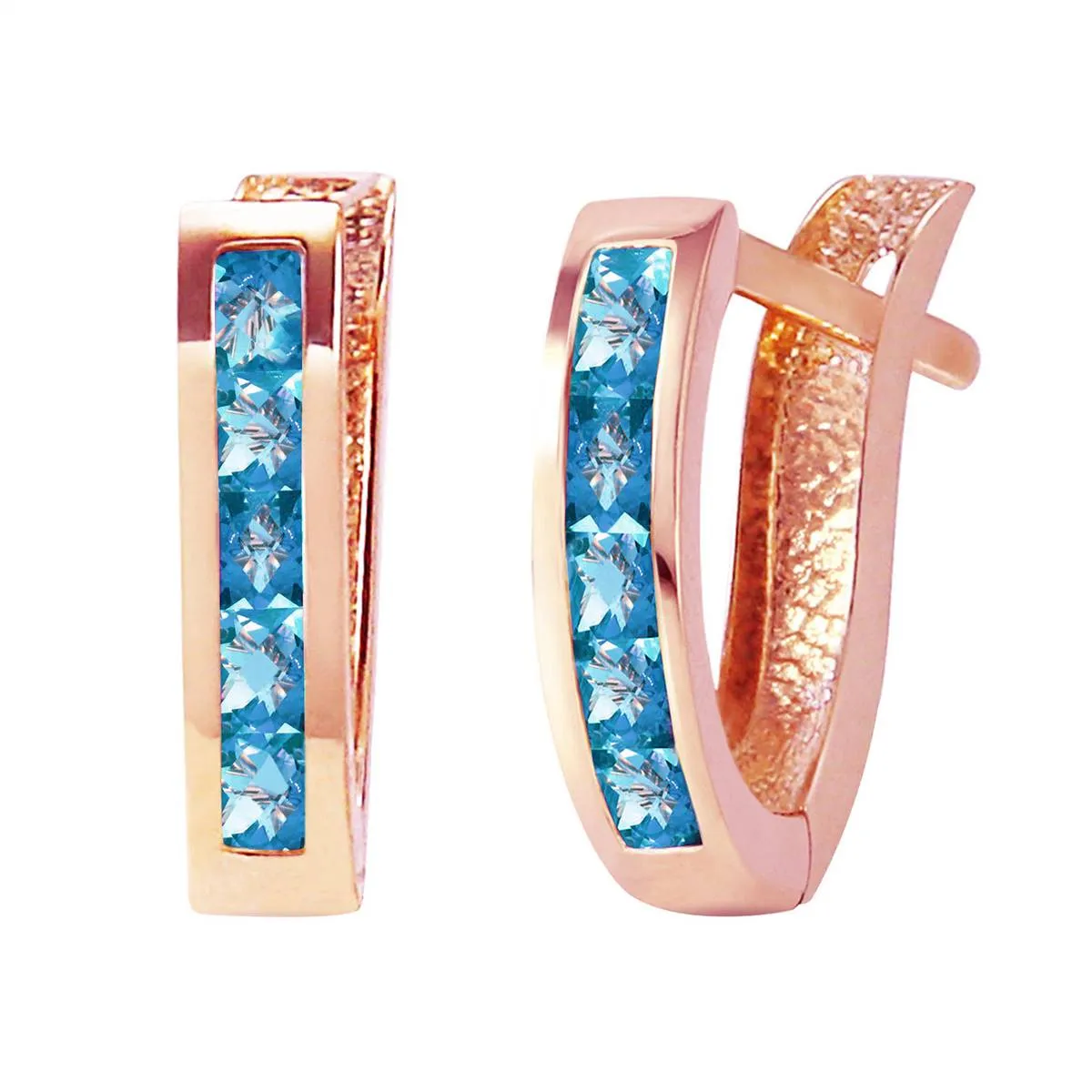 1.2 Carat 14K Solid Rose Gold Oval Huggie Earrings Blue Topaz