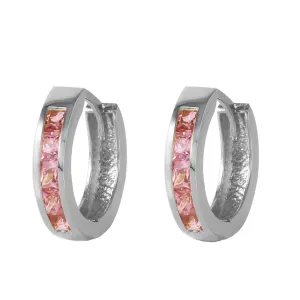 1.3 Carat 14K Solid White Gold Hoop Huggie Earrings Pink Sapphire