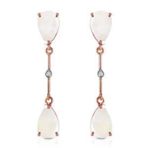 14K Solid Rose Gold Diamonds & Opals Dangling Earrings