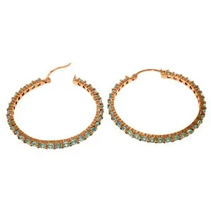 14K Solid Rose Gold Hoop Earrings w/ Blue Topaz