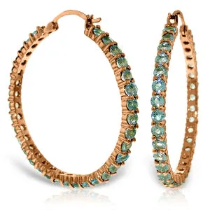 14K Solid Rose Gold Hoop Earrings w/ Blue Topaz