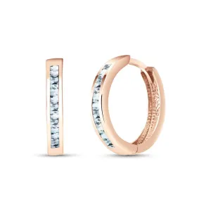 14K Solid Rose Gold Hoop Huggie Earrings w/ Aquamarines