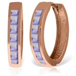 14K Solid Rose Gold Hoop Huggie Earrings w/ Tanzanites