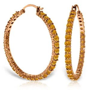 14K Solid Rose Gold Hoop Natural Citrine Earrings Series