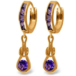 14K Solid Rose Gold Huggie Earrings w/ Dangling Amethyst