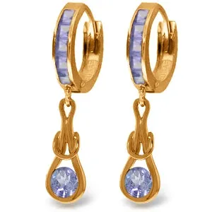 14K Solid Rose Gold Huggie Earrings w/ Dangling Tanzanites