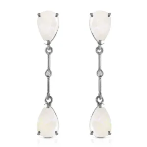 14K Solid White Gold Diamonds & Opals Dangling Earrings