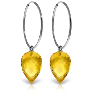 14K Solid White Gold Hoop Earrings w/ Pointy Briolette Drop Citrines