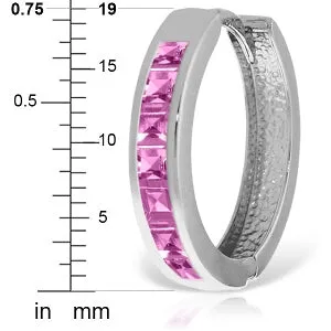 14K Solid White Gold Hoop Huggie Earrings w/ Pink Sapphires