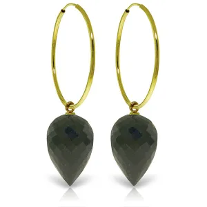 14K Solid Yellow Gold Hoop Earrings w/ Pointy Briolette Drop Black Spinel