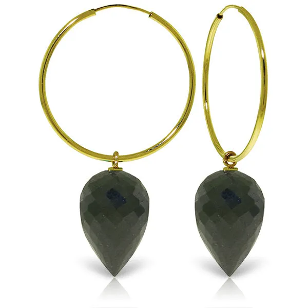 14K Solid Yellow Gold Hoop Earrings w/ Pointy Briolette Drop Black Spinel