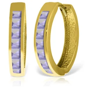 14K Solid Yellow Gold Hoop Huggie Earrings w/ Tanzanites