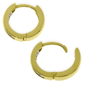 14K Solid Yellow Gold Hoop Huggie Earrings w/ Tanzanites