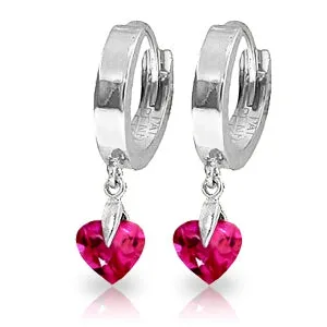 1.5 Carat 14K Solid White Gold Hoop Earrings Pink Topaz