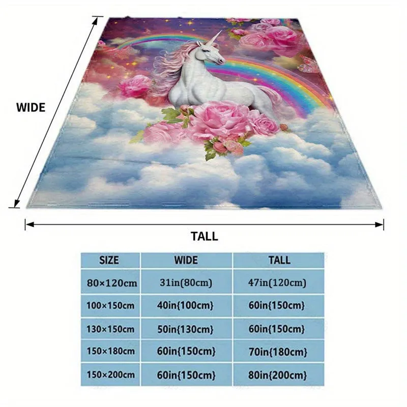 1pc Enchanting Rainbow Unicorn Soft Flannel Blanket - Ultra-Lightweight, Cozy, and Vibrant Digital Printing Fleece Throw for Sofa, Bed, Travel, Camping, Living Room, Office, Couch, Chair, and Bed - Perfect for Chilly Nights and Snuggle Time