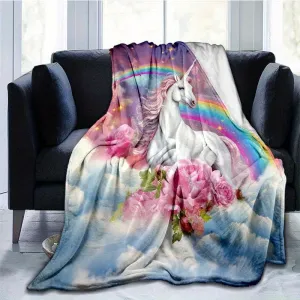 1pc Enchanting Rainbow Unicorn Soft Flannel Blanket - Ultra-Lightweight, Cozy, and Vibrant Digital Printing Fleece Throw for Sofa, Bed, Travel, Camping, Living Room, Office, Couch, Chair, and Bed - Perfect for Chilly Nights and Snuggle Time