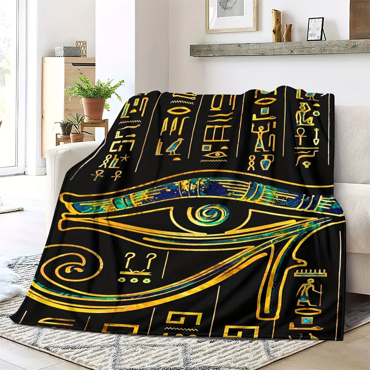 1pc Luxurious Ancient Egyptian Print Soft Blanket - Bedding Blankets & Throws - Warm Cozy Sofa Couch Office Bed Camping Travel Accessory - Multi-purpose Gift for All Seasons