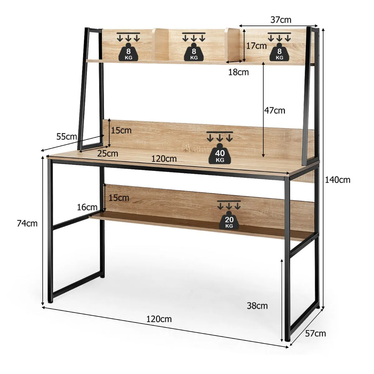 2 in 1 Computer Desk with Storage Bookshelf for Bedroom