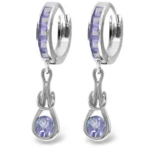 2.25 Carat 14K Solid White Gold Huggie Earrings Dangling Tanzanite