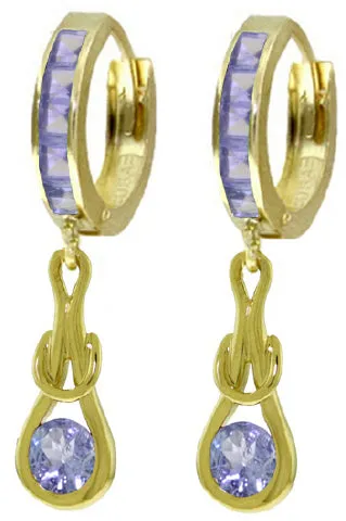 2.25 Carat 14K Solid White Gold Huggie Earrings Dangling Tanzanite