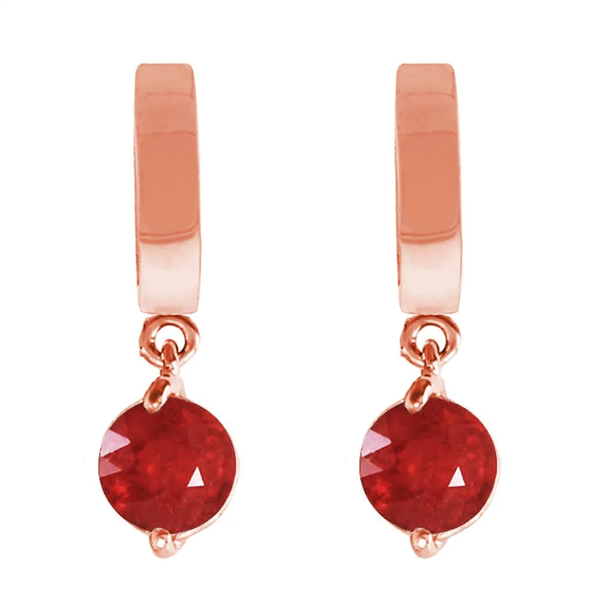 2.5 Carat 14K Solid Rose Gold Hoop Ruby Drop Earrings