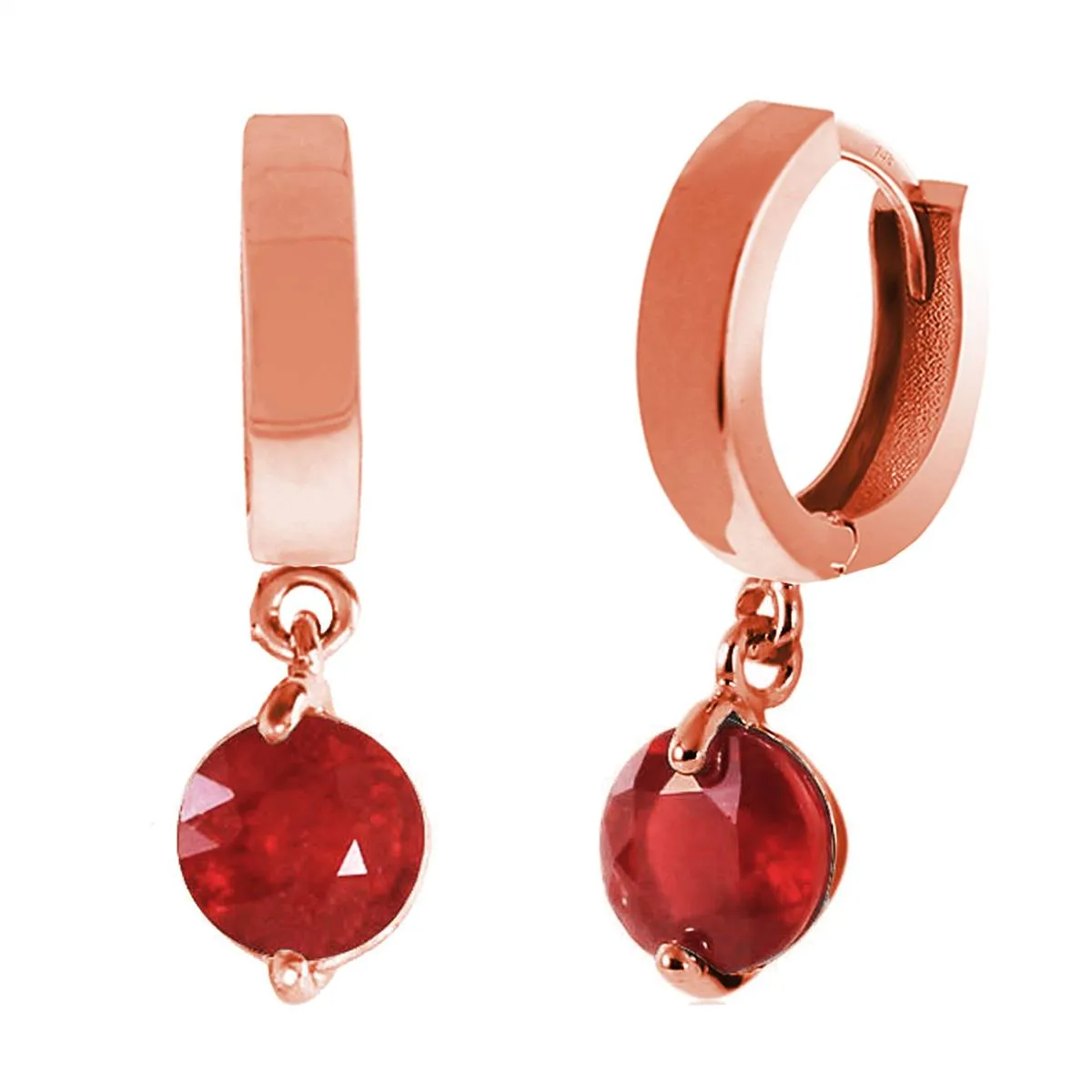 2.5 Carat 14K Solid Rose Gold Hoop Ruby Drop Earrings