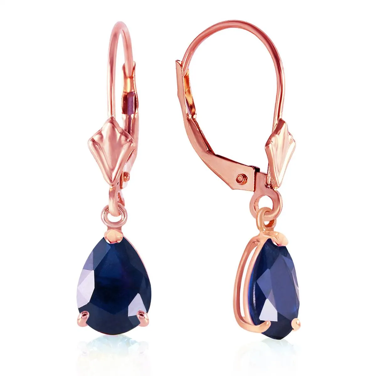 3 Carat 14K Solid Rose Gold Leverback Earrings Sapphire