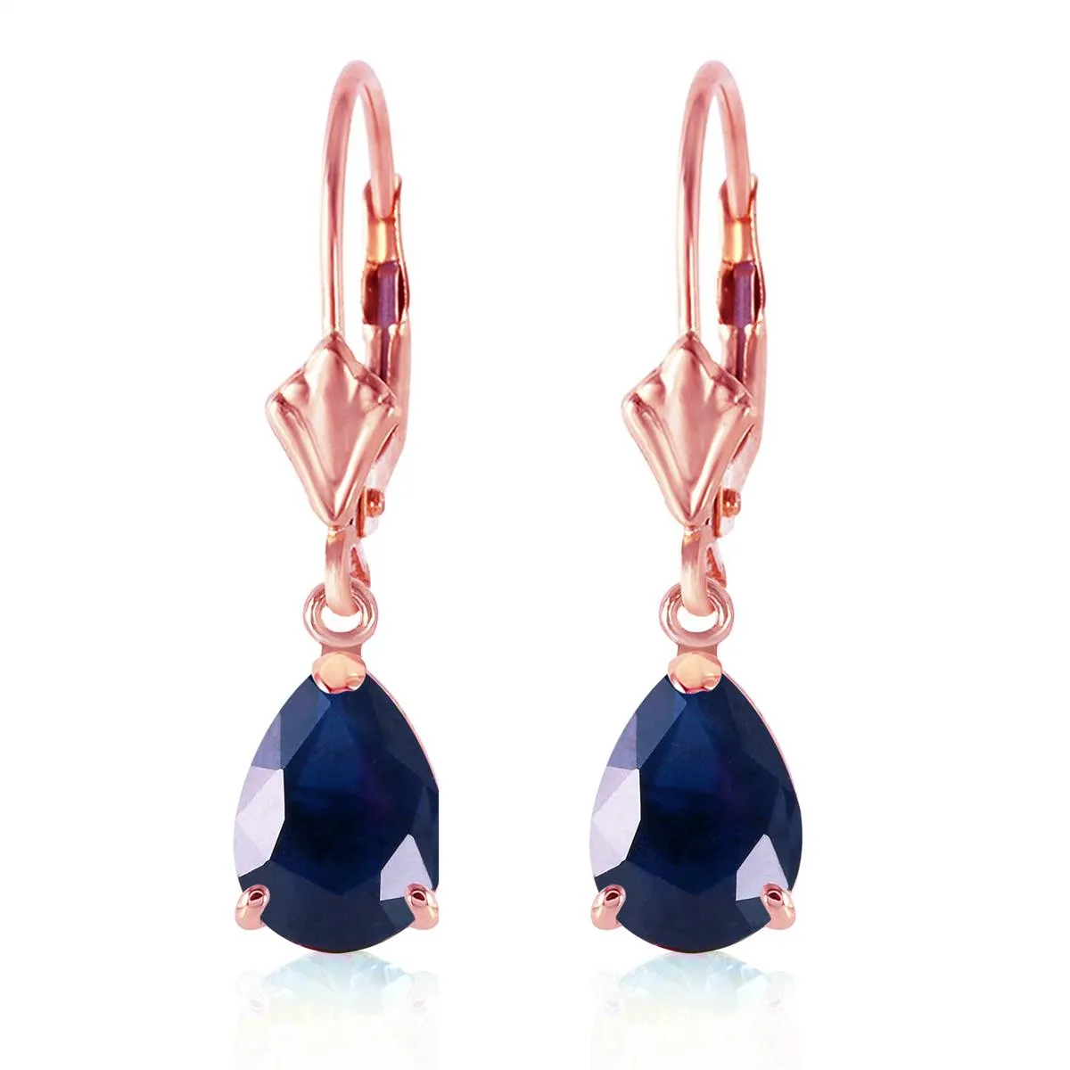 3 Carat 14K Solid Rose Gold Leverback Earrings Sapphire