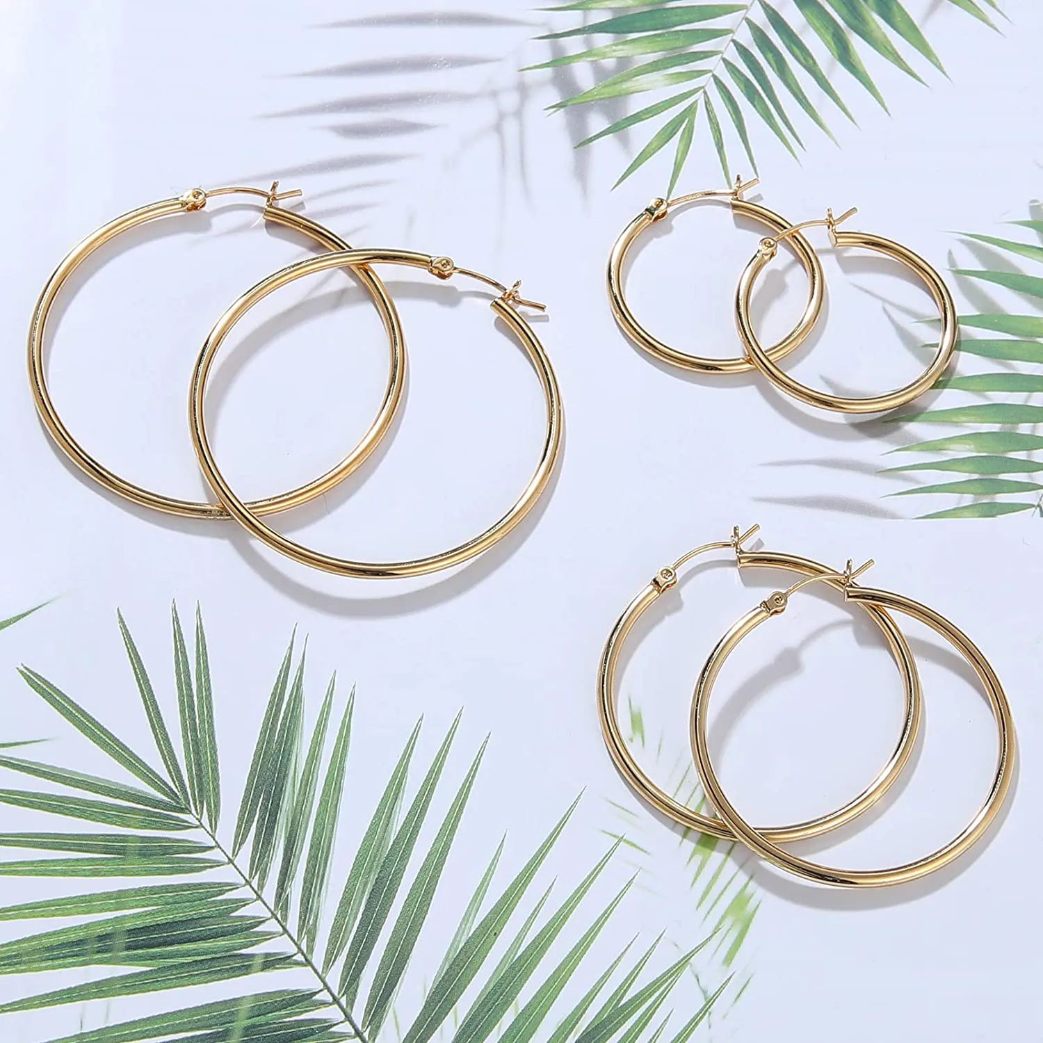 3 Pair Women's Gold Hoop Earrings