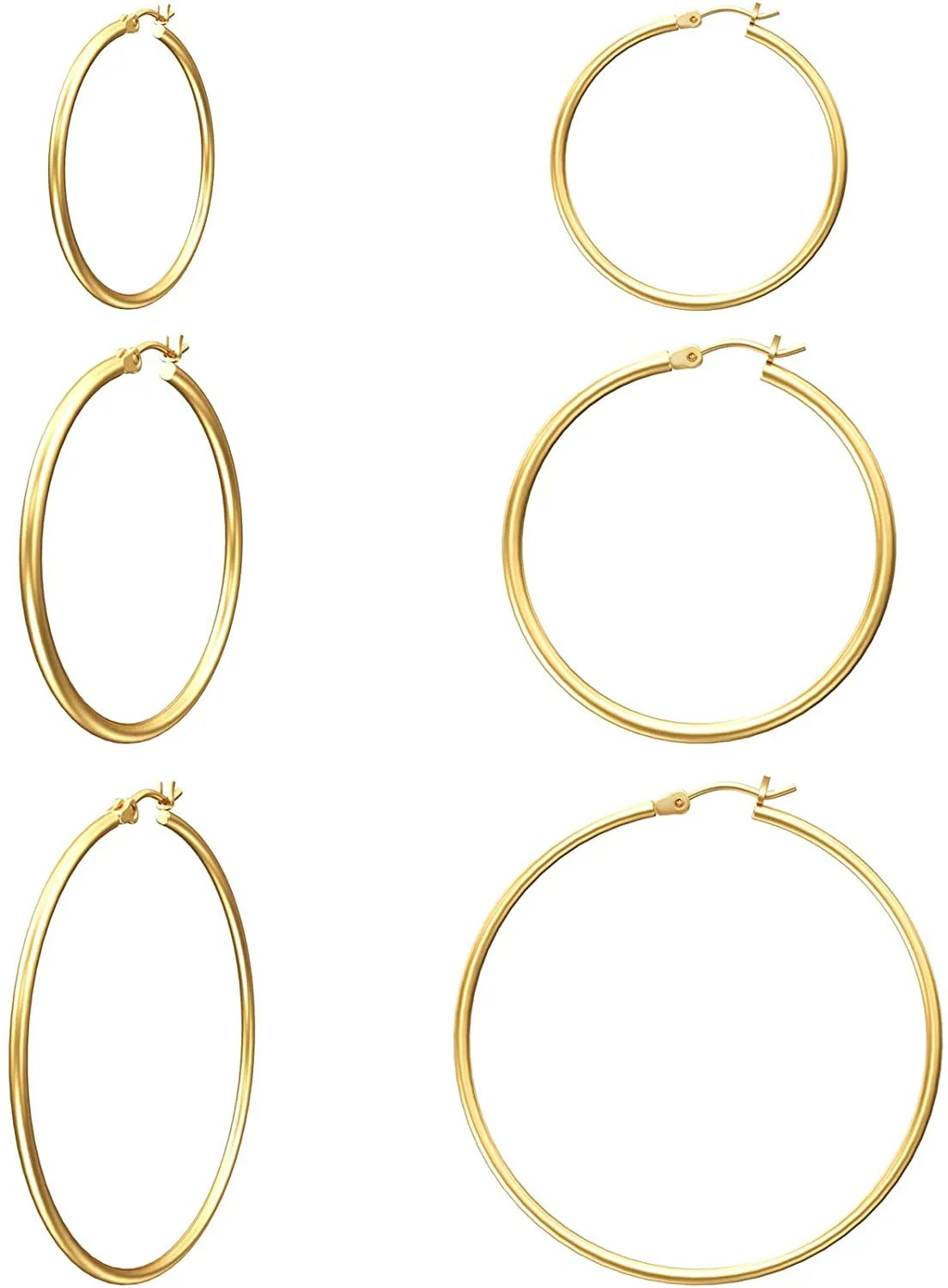 3 Pair Women's Gold Hoop Earrings