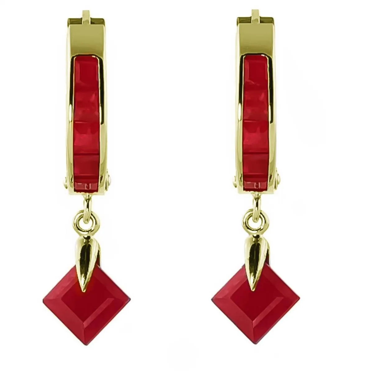 3.7 Carat 14K Solid Yellow Gold Hoop Earrings Dangling Ruby