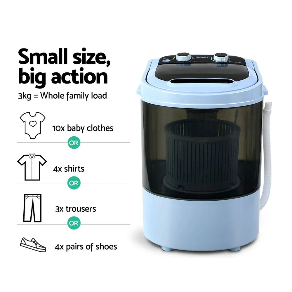 3KG Portable 2-in-1 Washing Machine, Shoe Brush, Devanti