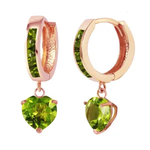 4.1 Carat 14K Solid Rose Gold Peridot Heart Hoop Earrings