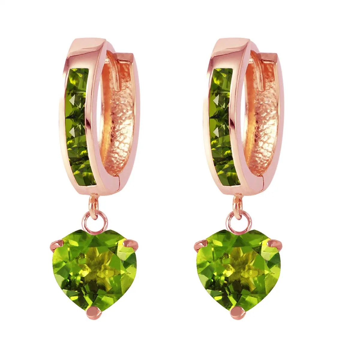 4.1 Carat 14K Solid Rose Gold Peridot Heart Hoop Earrings