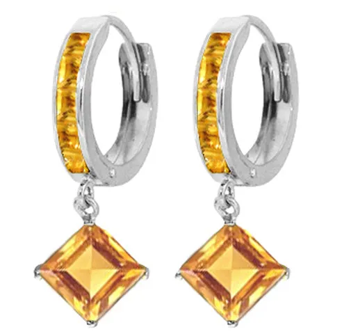 4.4 Carat 14K Solid Yellow Gold Hoop Earrings Dangling Citrine