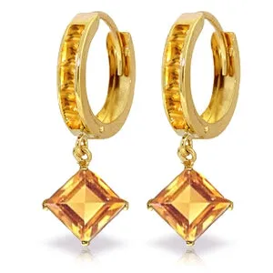 4.4 Carat 14K Solid Yellow Gold Hoop Earrings Dangling Citrine