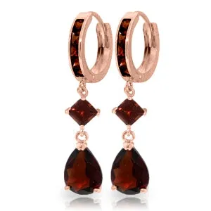 5.62 Carat 14K Solid Rose Gold Huggie Earrings Dangling Garnet