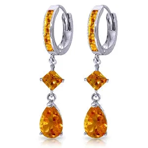 5.62 Carat 14K Solid White Gold Huggie Earrings Dangling Citrine