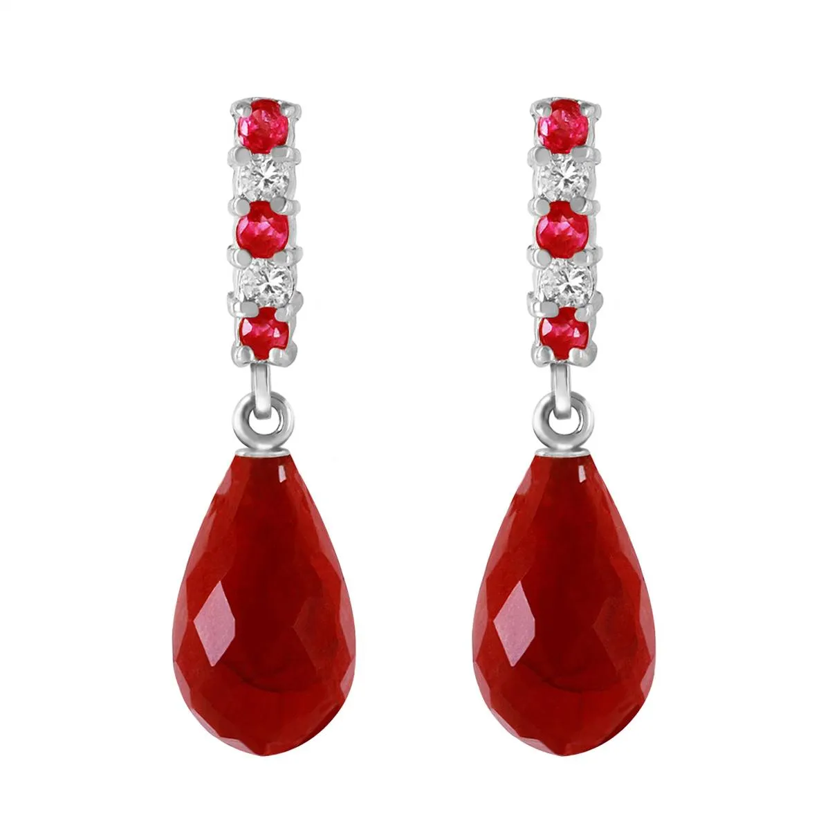 6.9 Carat 14K Solid White Gold Diamond Ruby Earrings Dangling Briolette Ru