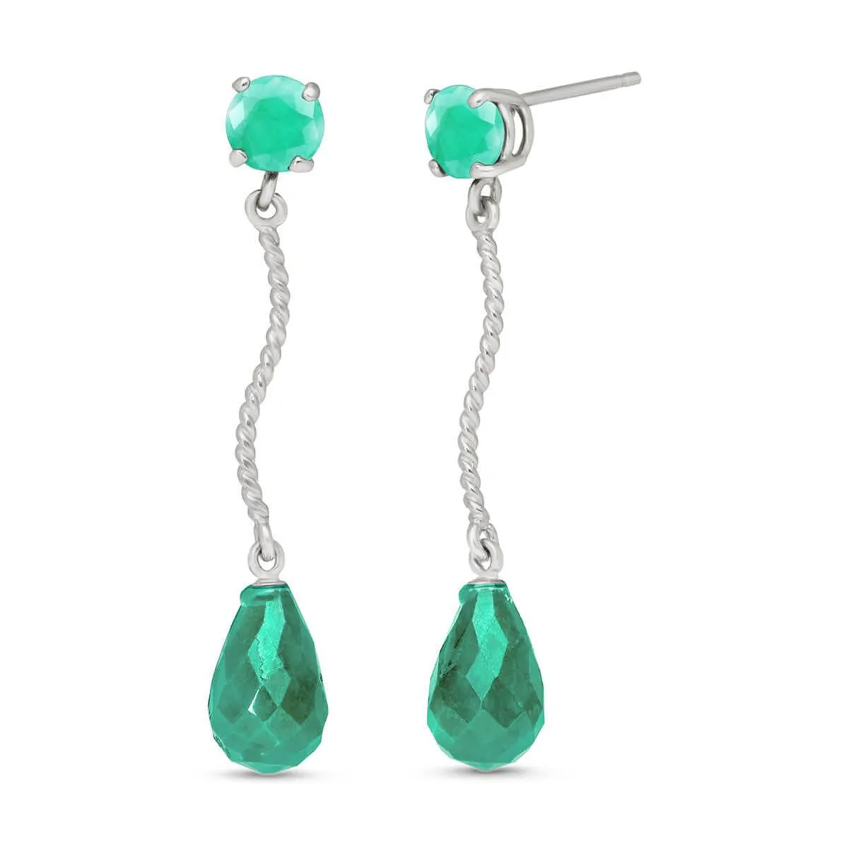 7.9 Carat 14K Solid White Gold Dangling Earrings Natural Emerald