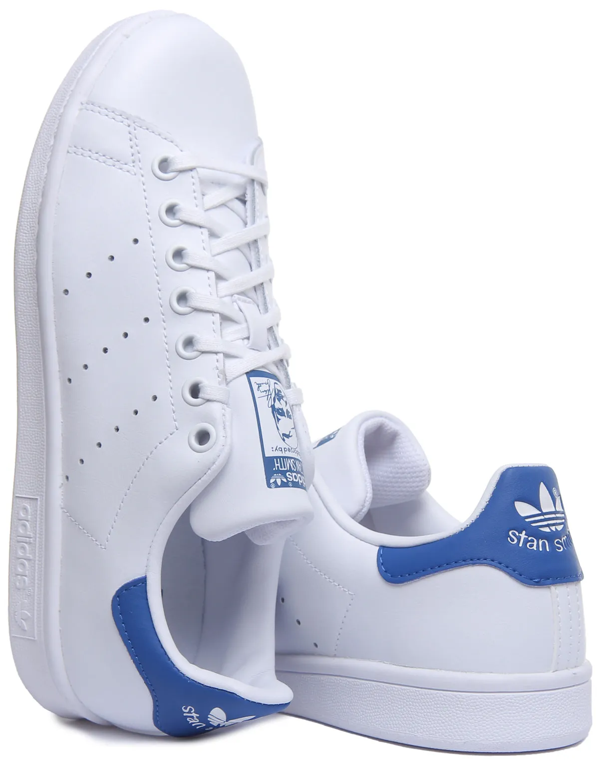 Adidas Stan Smith J Lace Up Leather Trainers In White Blue For Youth