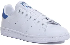 Adidas Stan Smith J Lace Up Leather Trainers In White Blue For Youth