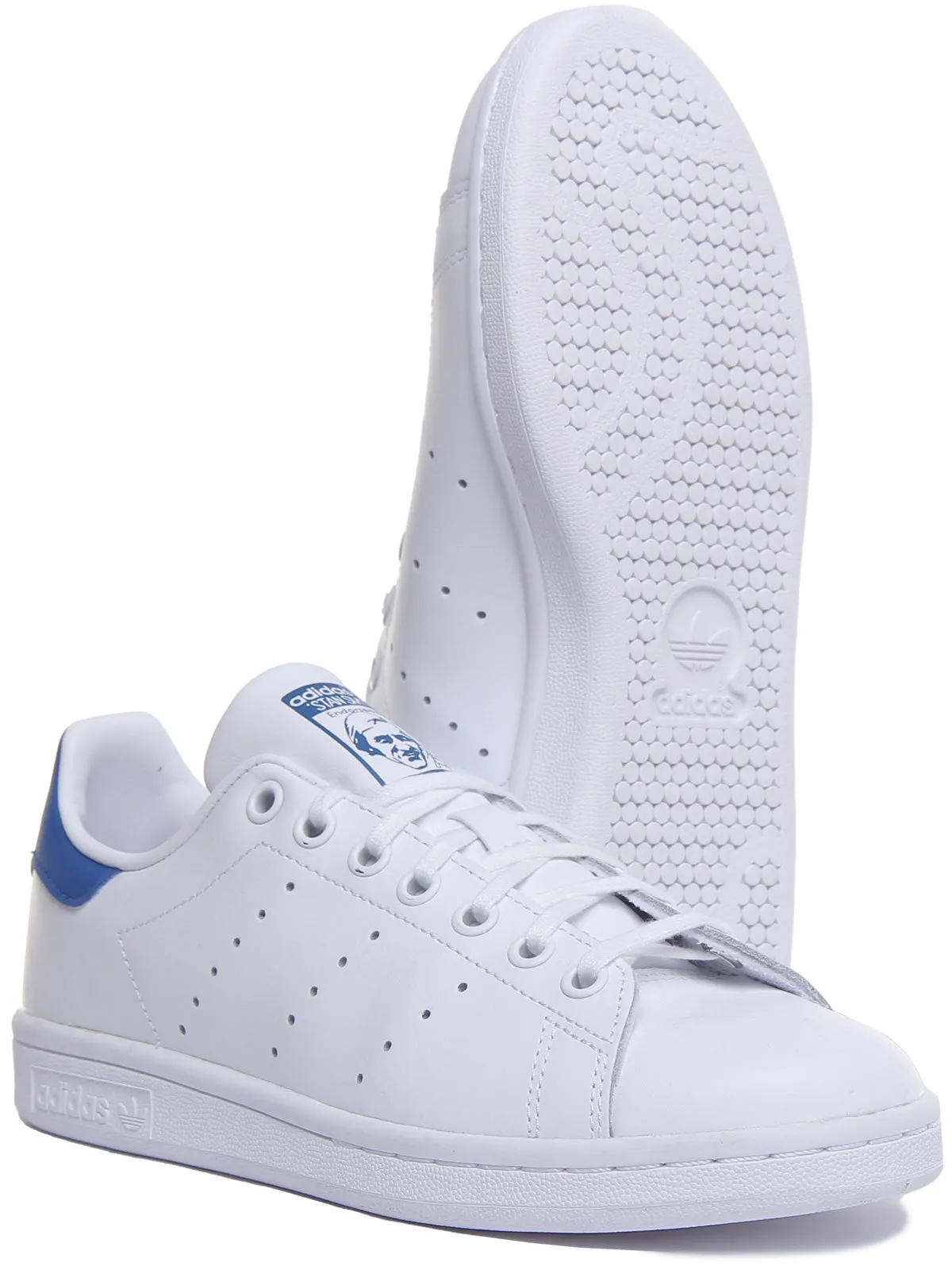 Adidas Stan Smith J Lace Up Leather Trainers In White Blue For Youth