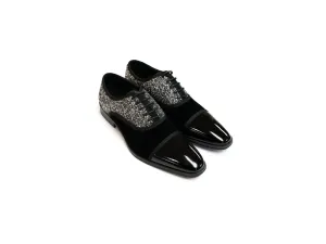 After Midnight Glitter Formal Lace Up Captoe Shoe in Black & Silver