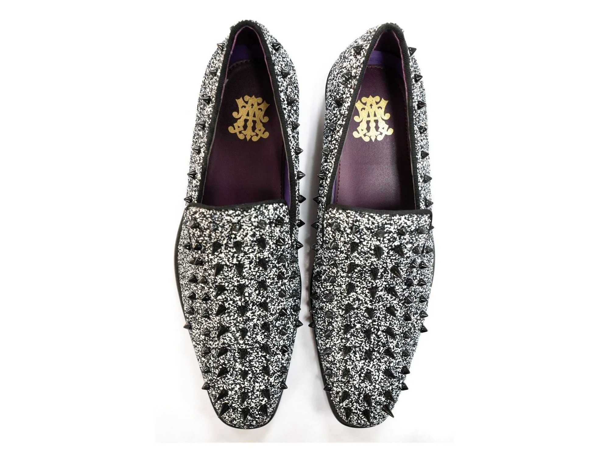 After Midnight Glitter Spike Formal Loafer in Black & White