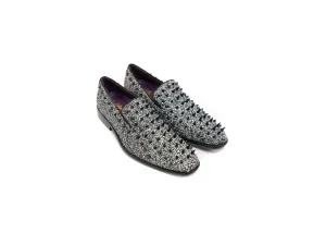 After Midnight Glitter Spike Formal Loafer in Black & White